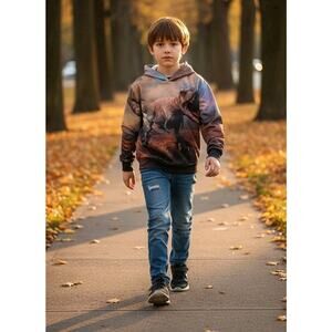 Toddler Boy's T REX Dinosaur Hoodie Pockets Sweatshirt Back Front Print Size 3T